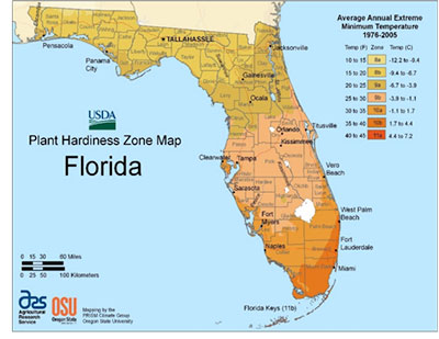 Florida Plant Hardiness Zone map